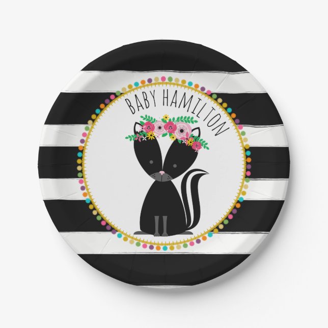 Boho Skunk Cardstock Inspired Custom Baby Shower Paper Plate (Front)