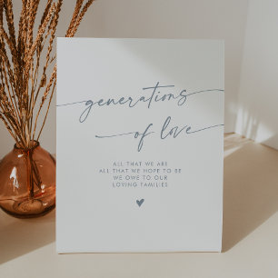 Boho Slate Blue Generations of Love Wedding Pedestal Sign