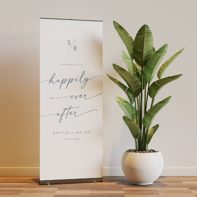 Boho Slate Blue Happily Ever After Welcome Retractable Banner (Creator Uploaded)