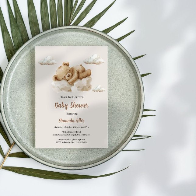 Boho Sleeping Bear Baby Shower Invitation (Creator Uploaded)