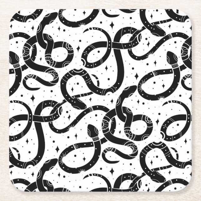 Boho snakes square paper coaster (Front)