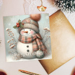 Boho Snowman Merry Christmas  Holiday Card<br><div class="desc">Send the warming spirit of Christmas with this cute boho snowman dressed in a peach and grey/grey warm knit hat and scarf. With rosey cheeks and carrot for its nose, this heartwarming greeting card is sure to bring a smile to anyone. Templates provided on front and back as well as...</div>