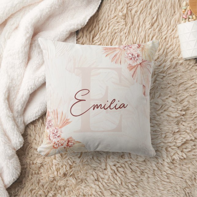Boho Soft Baby Girl Nursery Kid Monogram Pink Name Cushion (Blanket)