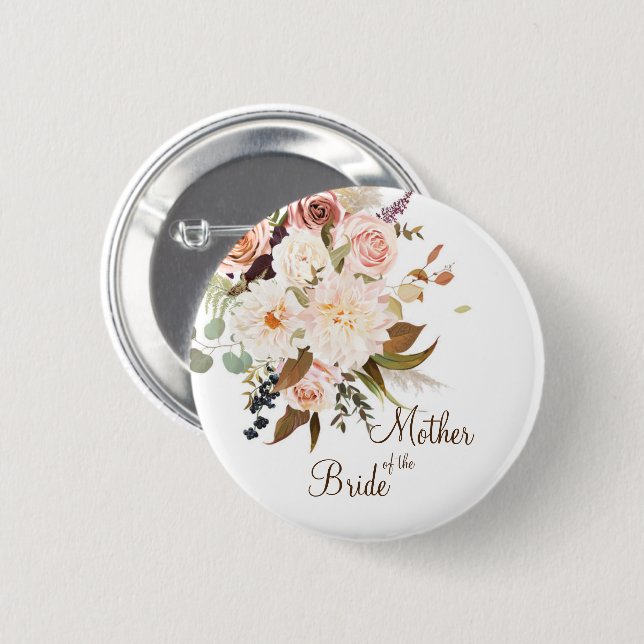 Boho Soft Colored Rose/White Flowers Wedding  6 Cm Round Badge (Front & Back)