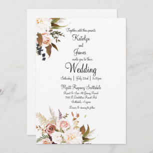 Boho Soft Colored Roses & White Flowers Wedding Invitation