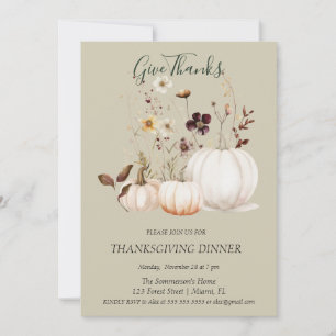Boho Soft Colour Pumpkin Give Thanks Invitation