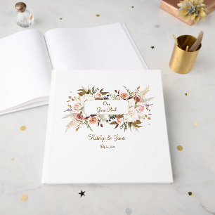 Boho Soft Coloured Rose/White Flowers Wedding Guest Book