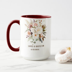 Boho Soft Coloured Rose/White Flowers Wedding Mug