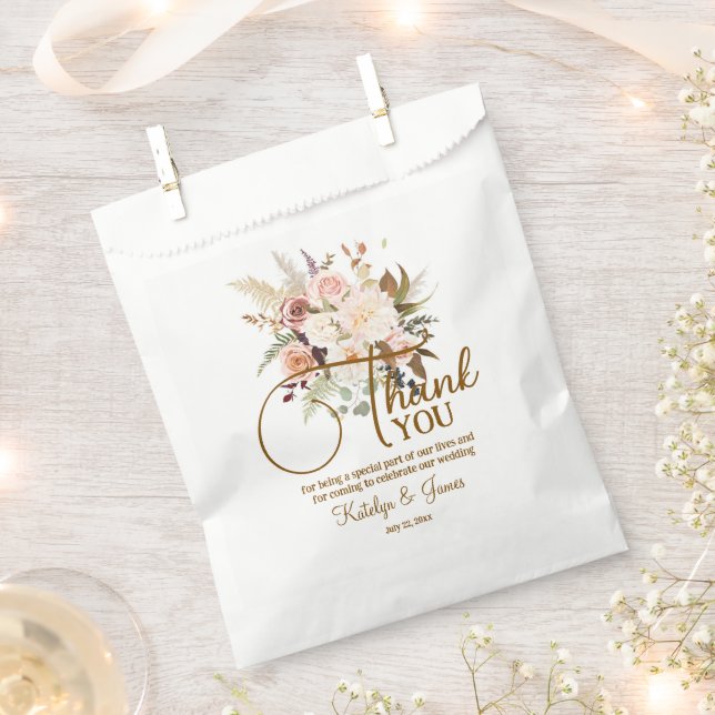 Boho Soft Coloured Roses White Flowers Wedding  Favour Bags (Clipped)