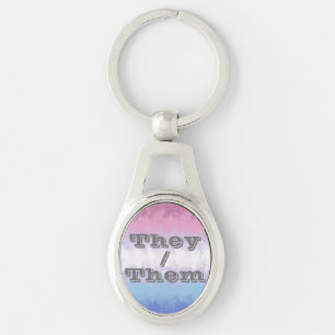 Boho Soft Customisable Pronoun Bigender Pride Flag Key Ring