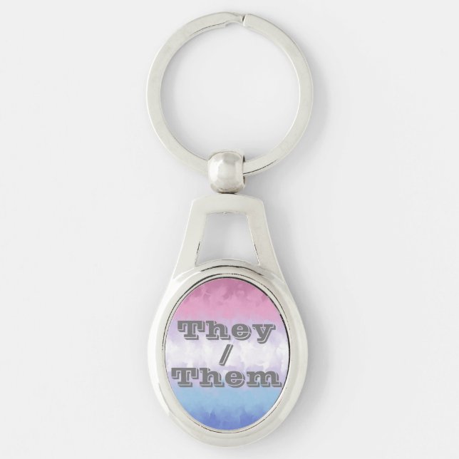 Boho Soft Customisable Pronoun Bigender Pride Flag Key Ring (Front)
