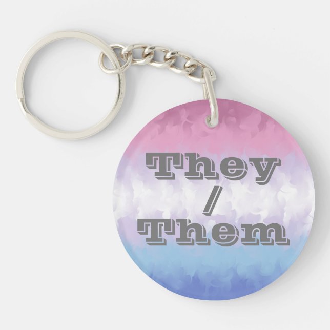 Boho Soft Customisable Pronoun Bigender Pride Flag Key Ring (Front)
