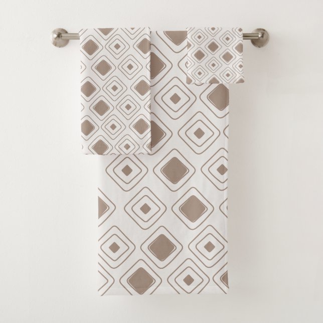 Boho Soft Neutral Tribal Geometric Aztec Pattern Bath Towel Set (Insitu)