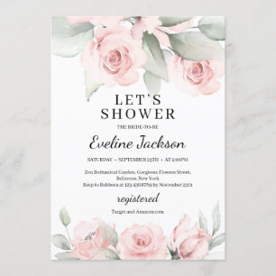 Boho soft pink floral and greenery bridal shower invitation