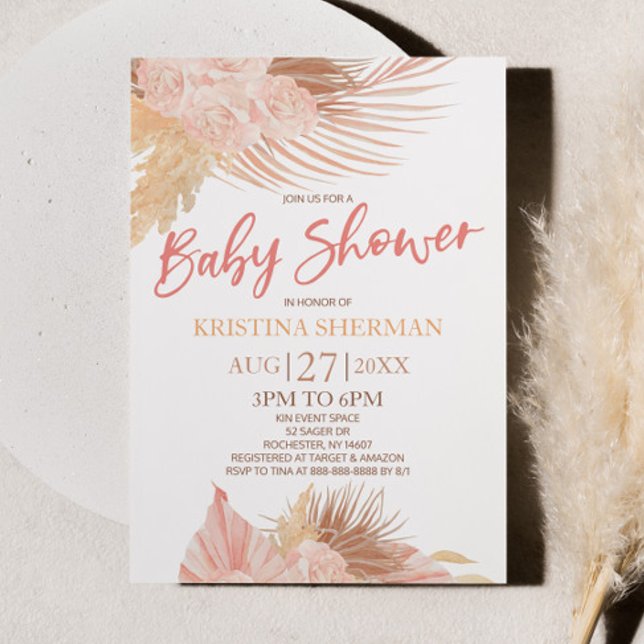 Boho Soft Pink Floral Flower Baby Shower Invitation (Creator Uploaded)