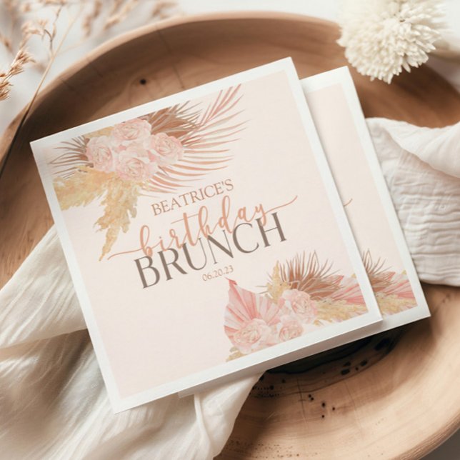 Boho Soft Pink Floral Flower Birthday Brunch Party Napkin (Creator Uploaded)