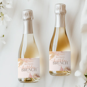 Boho Soft Pink Floral Flower Birthday Brunch Party Sparkling Wine Label