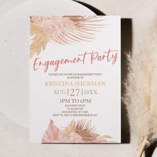 Boho Soft Pink Floral Flower Engagement Party Invitation