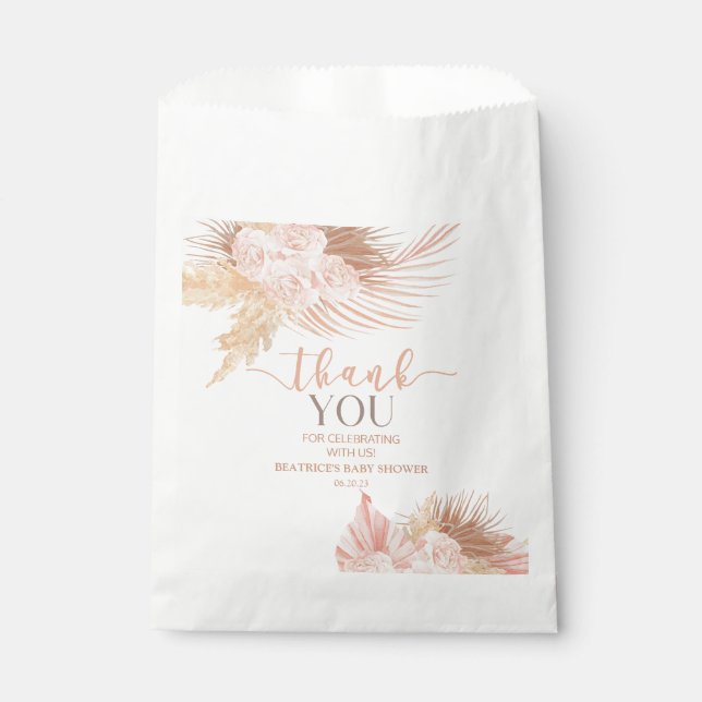 Boho Soft Pink Floral Flowers Baby Shower Favour Bags (Front)