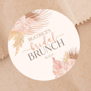 Boho Soft Pink Floral Flowers Bridal Shower Brunch Classic Round Sticker