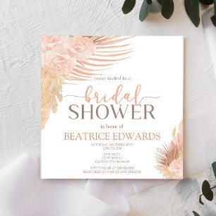 Boho Soft Pink Floral Flowers Bridal Shower Invitation