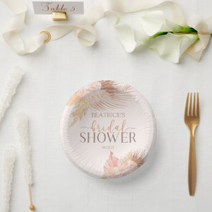 Boho Soft Pink Floral Flowers Bridal Shower Paper Plate