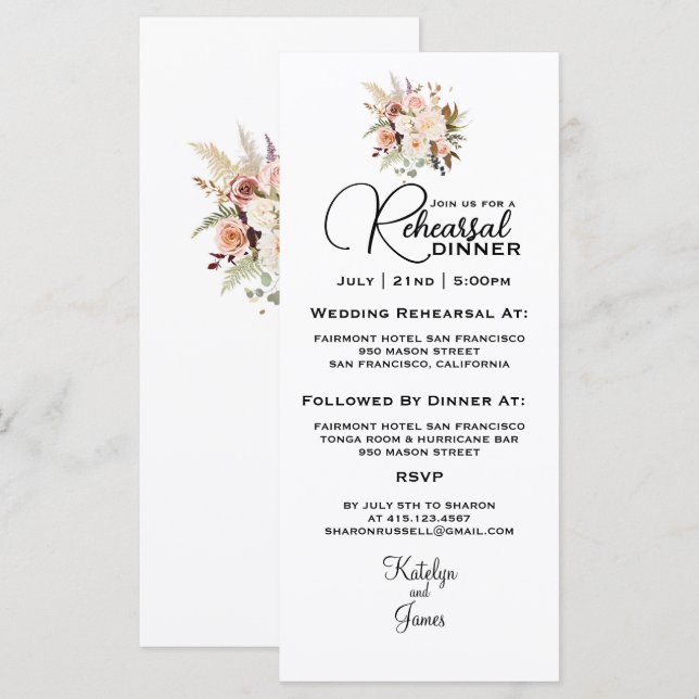 Boho Soft Roses/White Flowers Rehearsal Dinner  (Front/Back)