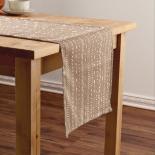 Boho Southern Geometric Stripe Warm Neutral Tan Short Table Runner