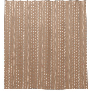 Boho Southern Geometric Stripe Warm Neutral Tan Shower Curtain