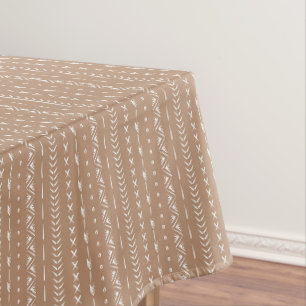 Boho Southern Geometric Stripe Warm Neutral Tan Tablecloth