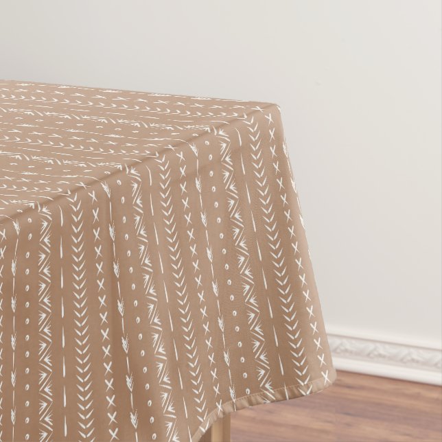 Boho Southern Geometric Stripe Warm Neutral Tan Tablecloth (In Situ)