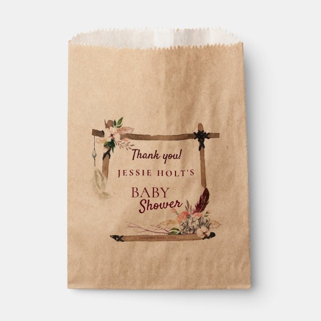 Boho Southwestern Burgundy Baby Shower Favour Bags (Front)