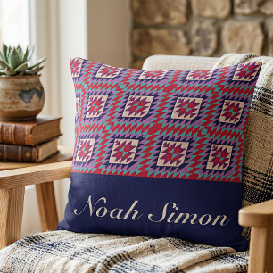 Boho Southwestern Geometric Pattern Custom Name Cushion
