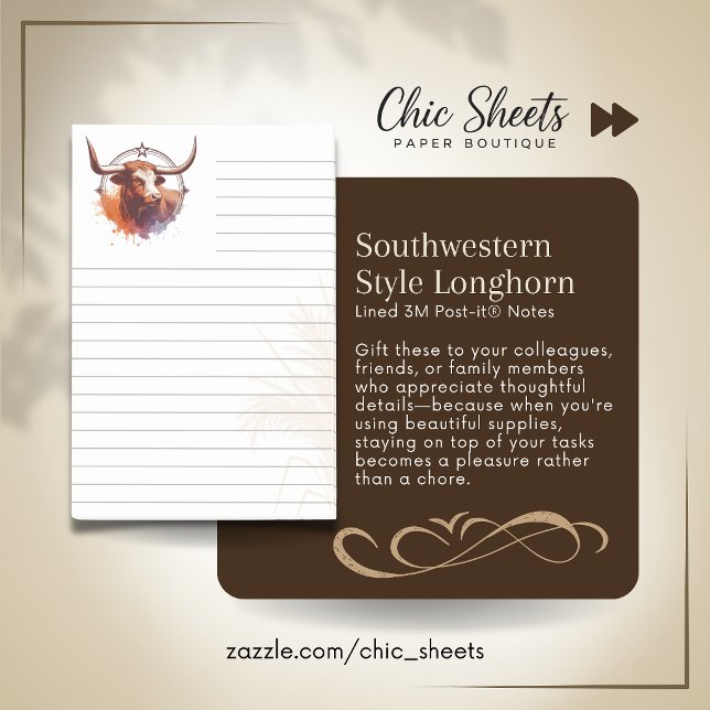 Boho-Southwestern Style Longhorn Lined 3M  Post-it Notes (Creator Uploaded)