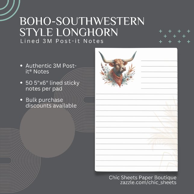 Boho-Southwestern Style Longhorn Lined 3M  Post-it Notes (Creator Uploaded)