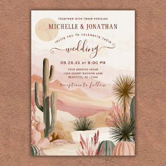 Boho Southwestern Watercolor Desert Cactus Wedding Invitation