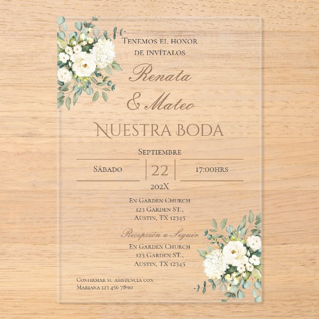 Boho Spanish Acrylic Wedding Invitation (Front)