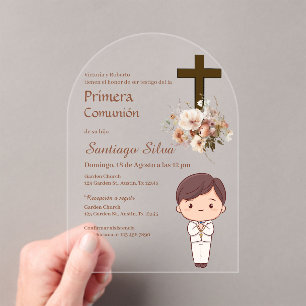 Boho Spanish First Holy Communion Acrylic Invitations