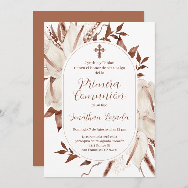 Boho Spanish First Holy Communion Invitation (Front/Back)