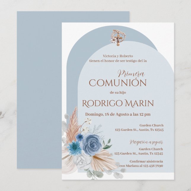 Boho Spanish First Holy Communion Invitation (Front/Back)
