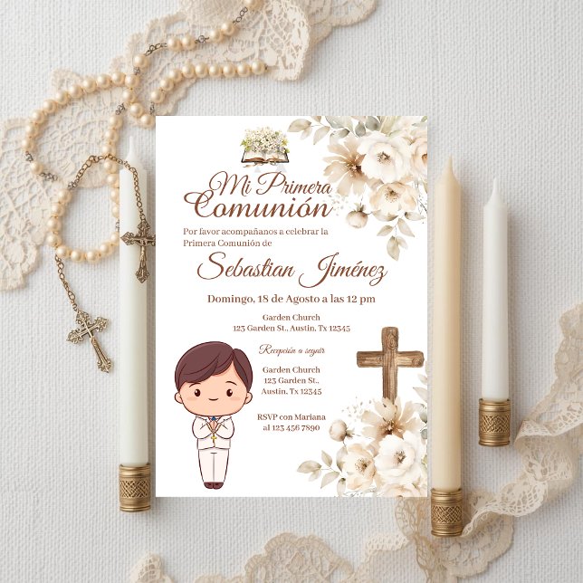 Boho Spanish First Holy Communion Invitation (Creator Uploaded)