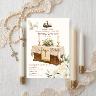 Boho Spanish First Holy Communion Invitation