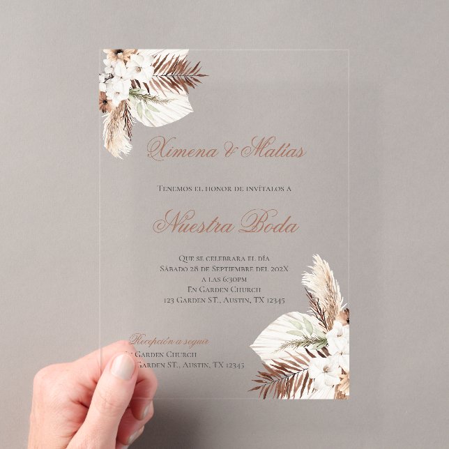 Boho Spanish Wedding Acrylic Invitation (Insitu (Handheld))