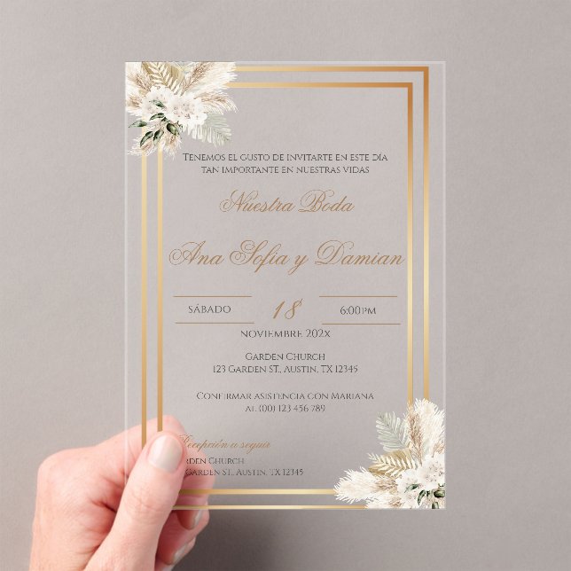 Boho Spanish Wedding Acrylic Invitation (Insitu (Handheld))