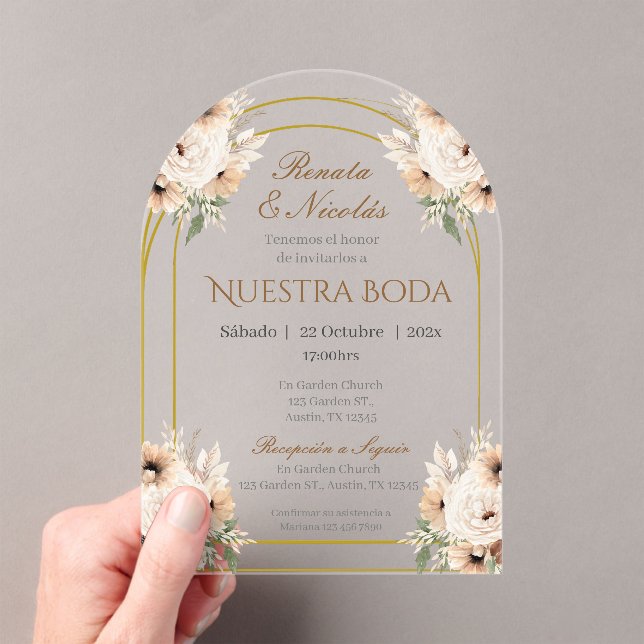 Boho Spanish Wedding Acrylic Invitation (Insitu (Handheld))