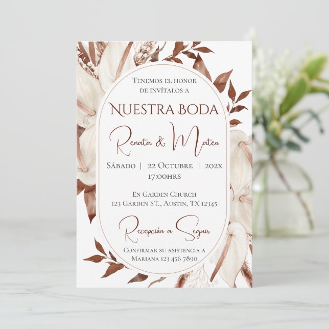 Boho Spanish Wedding Invitation (Standing Front)
