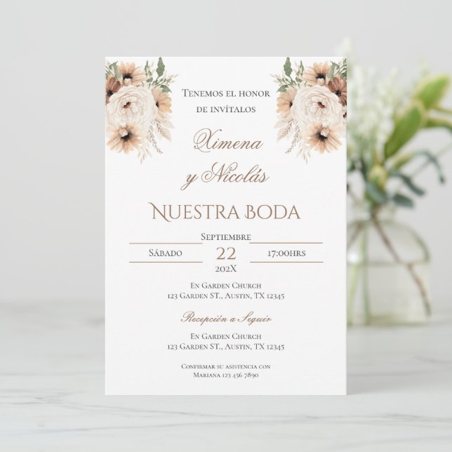 Boho Spanish Wedding Invitation (Standing Front)