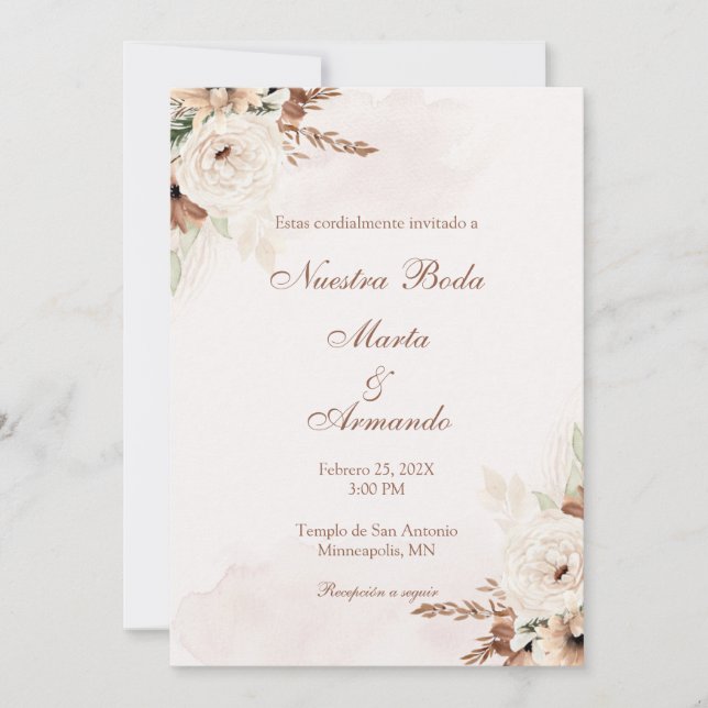 Boho Spanish Wedding  Invitation (Front)