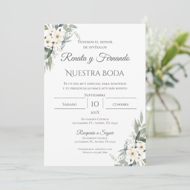 Boho Spanish Wedding Invitation (Standing Front)