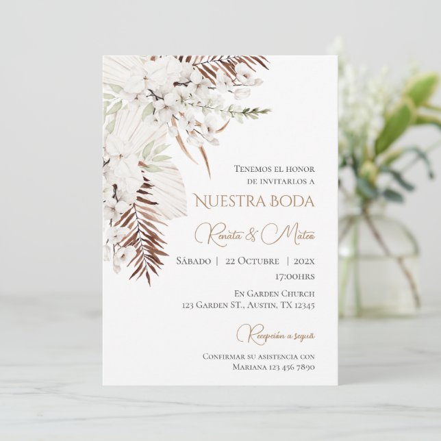 Boho Spanish Wedding Invitation (Standing Front)